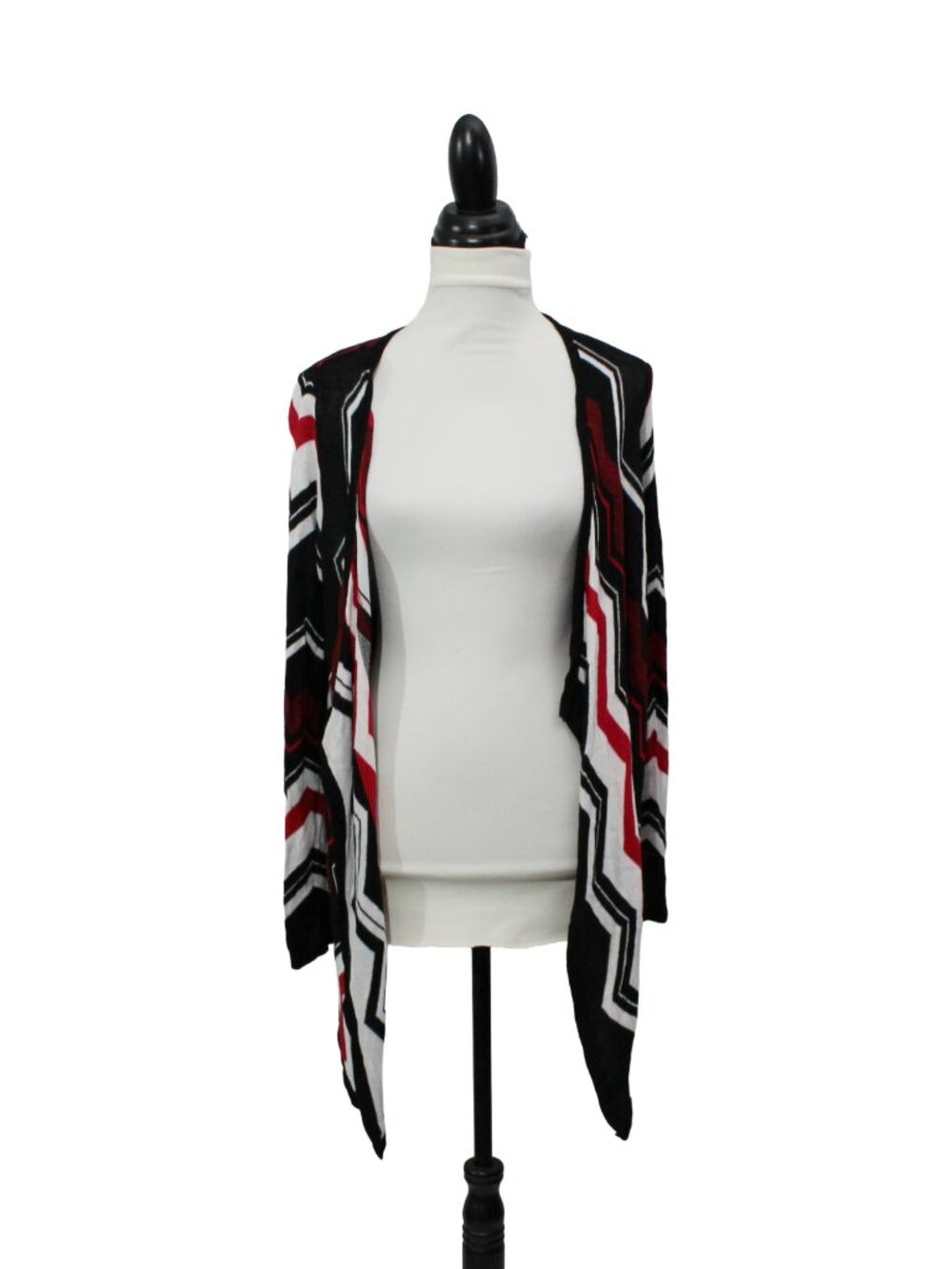 Faded Glory Black Red Chevron Open Cardigan Small
